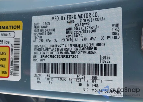 2022 Ford Bronco Sport Outer Banks z USA, uszkodzony, nr VIN 3FMCR9C62NRE27206